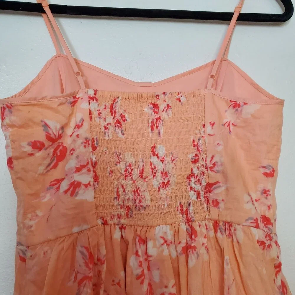 Lauren Conrad Peach Floral Spaghetti Strap Dress Size 8 Lined Pockets - Picture 8 of 8